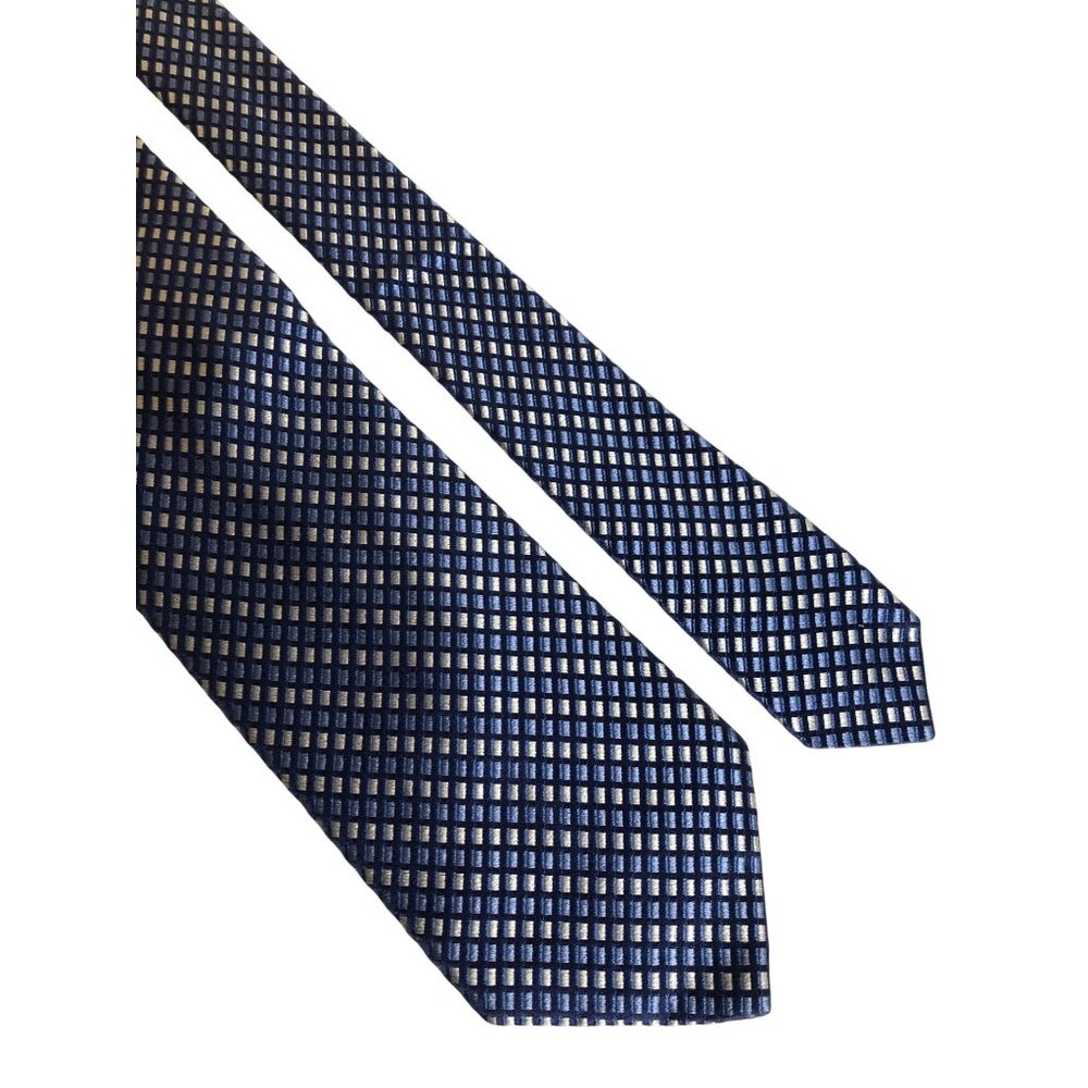 Faconnable Blue White Silk Tie Italy Geometric Mens Necktie Office Formal Gift
